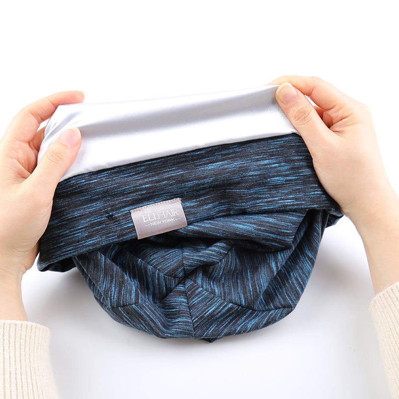 ELIHAIR Beanie Sleep Hats Bonnet for Night Sleeping Cap Silky Lined Satin Bonnet with Adjustable Elastic Band for Women Girls Curly Frizzy Hair Cover(Regular Blue Black) - Image 5